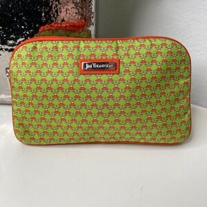 Jim Thompson Thai Dancer Print Cosmetic Pouch Green Orange Zip Travel Bag